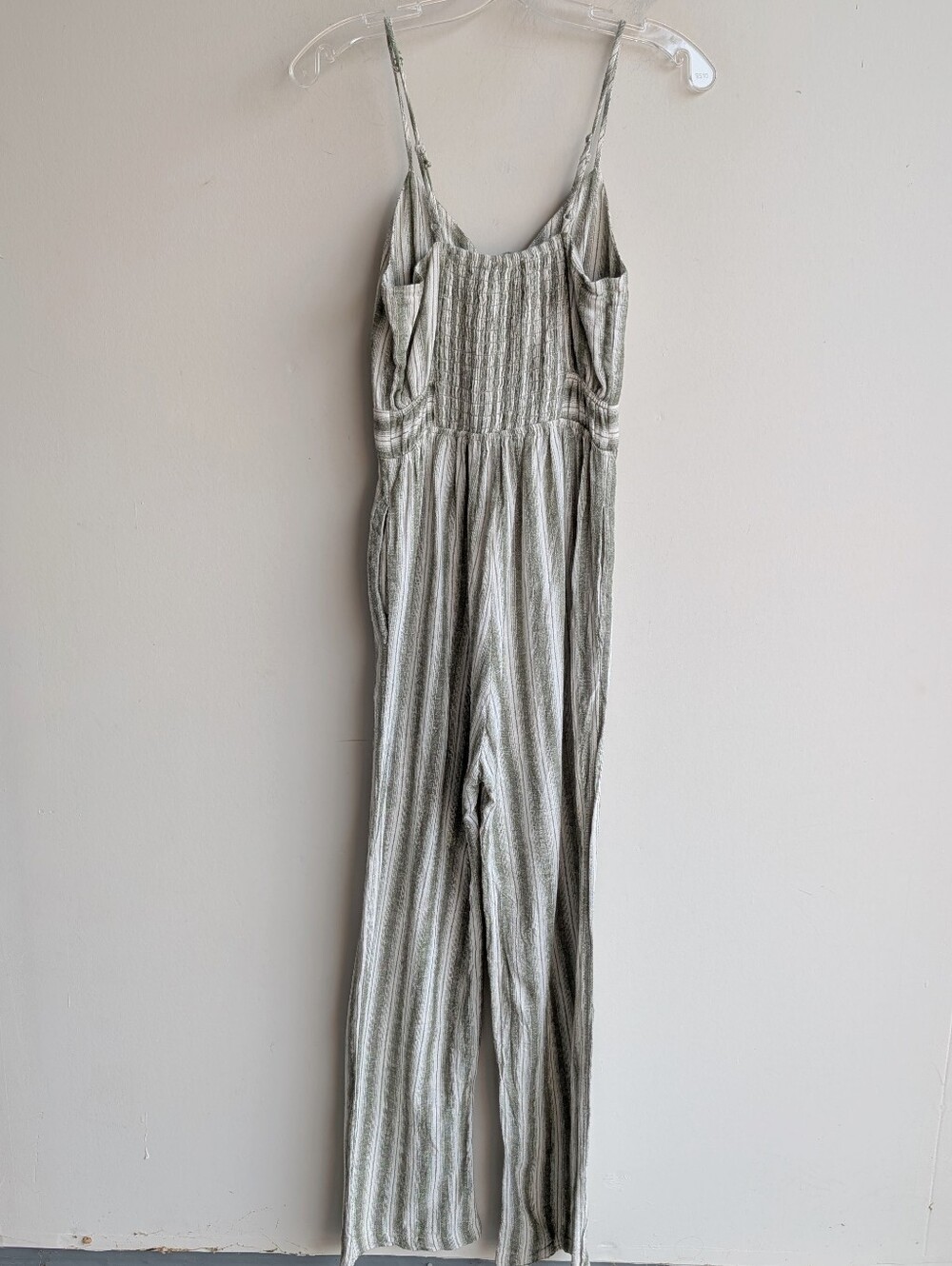 Monteau Linen Sleeveless Striped Jumpsuit - Green and White - Picture 5 of 8